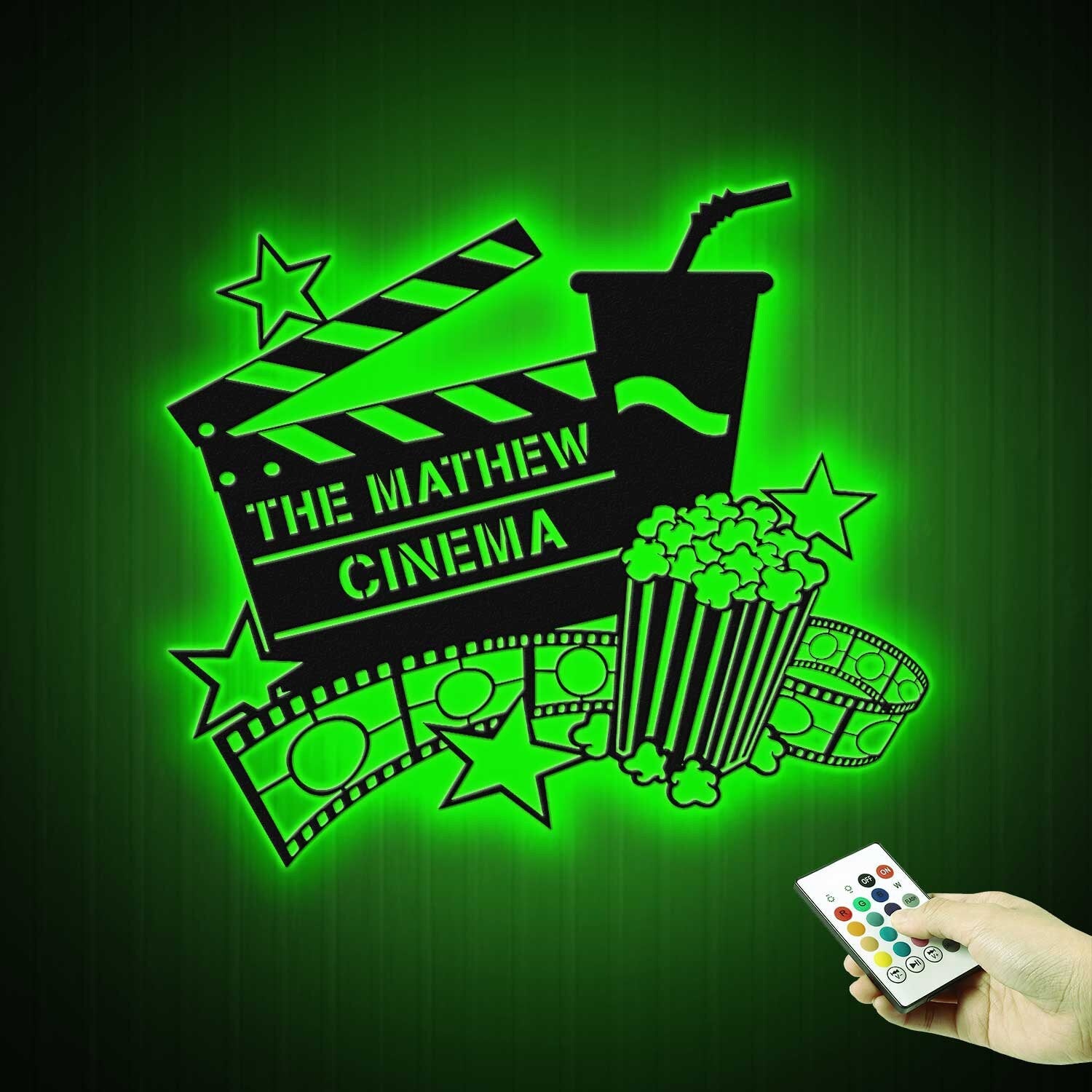 Personalized Movie And Popcorn Metal Wall Art LED Light Custom Family Cinema Home Theater Name Sign Home Decor Man Cave Decoration Birthday | GearViral