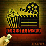 Personalized Movie Metal Wall Art LED Light Custom Movie Room Sign Film & Popcorn Decor Movie Lover Gift Private Cinema
