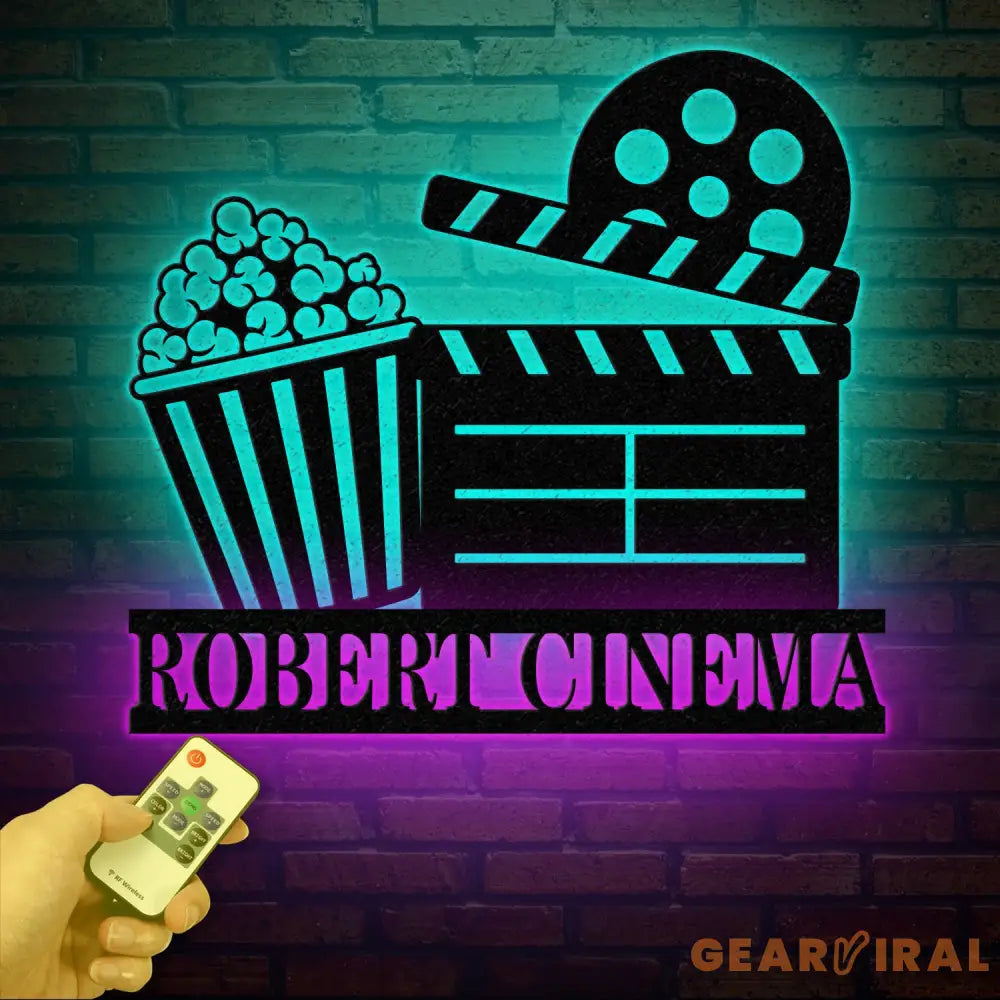Personalized Movie Metal Wall Art LED Light Custom Movie Room Sign Film & Popcorn Decor Movie Lover Gift Private Cinema