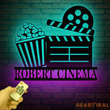 Personalized Movie Metal Wall Art LED Light Custom Movie Room Sign Film & Popcorn Decor Movie Lover Gift Private Cinema