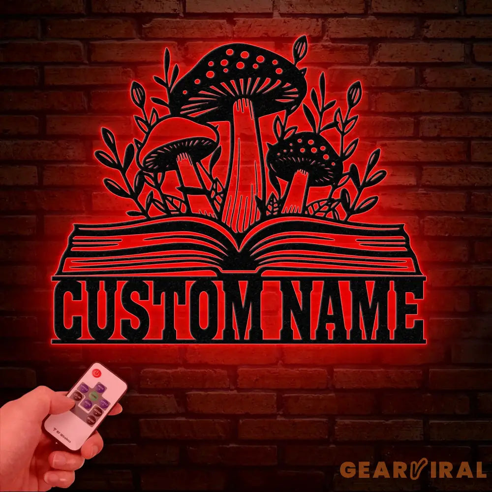 Personalized Mushrooms Books Metal Sign with LED Lights Custom Bookshelf Art Library Decor Bookworm & Reading Room Sign