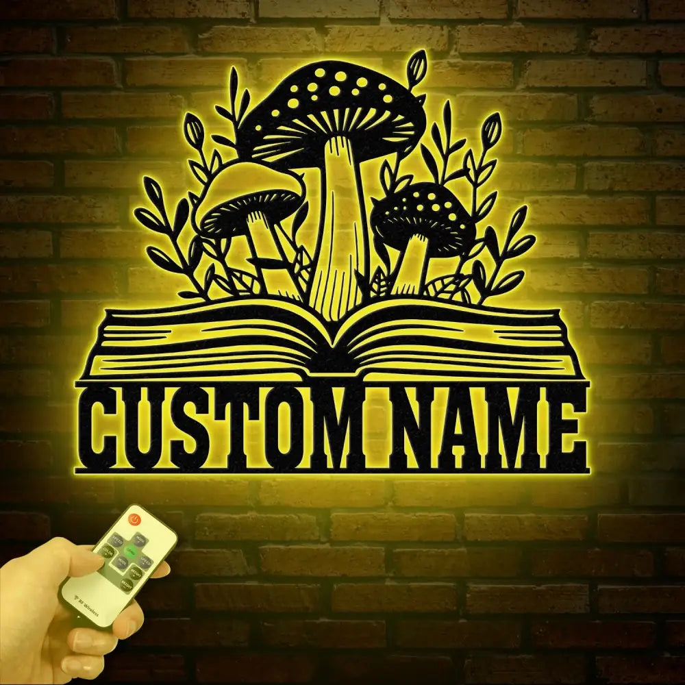 Personalized Mushrooms Books Metal Sign with LED Lights Custom Bookshelf Art Library Decor Bookworm & Reading Room Sign