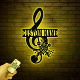 Personalized Music Notes Metal Wall Art Led Light Musician Name Sign Customized Gift for Musician Music Teacher Gift
