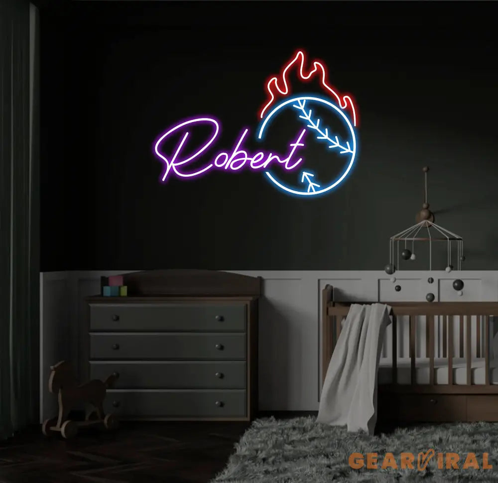 Personalized Name Baseball Fire Neon Sign Kids Room Decor Gift for Baseball Player Coach Gifts For Baseball Lover