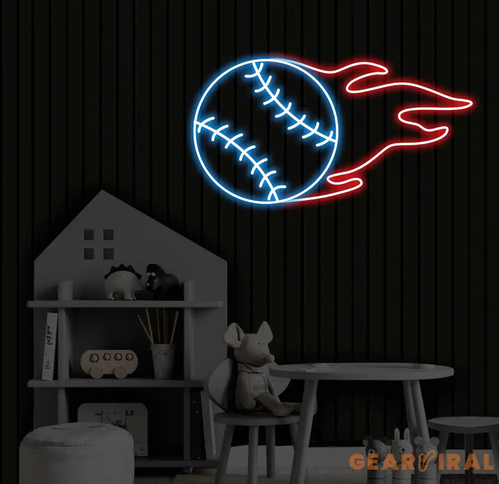 Personalized Name Baseball Fire Neon Sign Kids Room Decor Gift for Baseball Player Coach Gifts For Baseball Lover