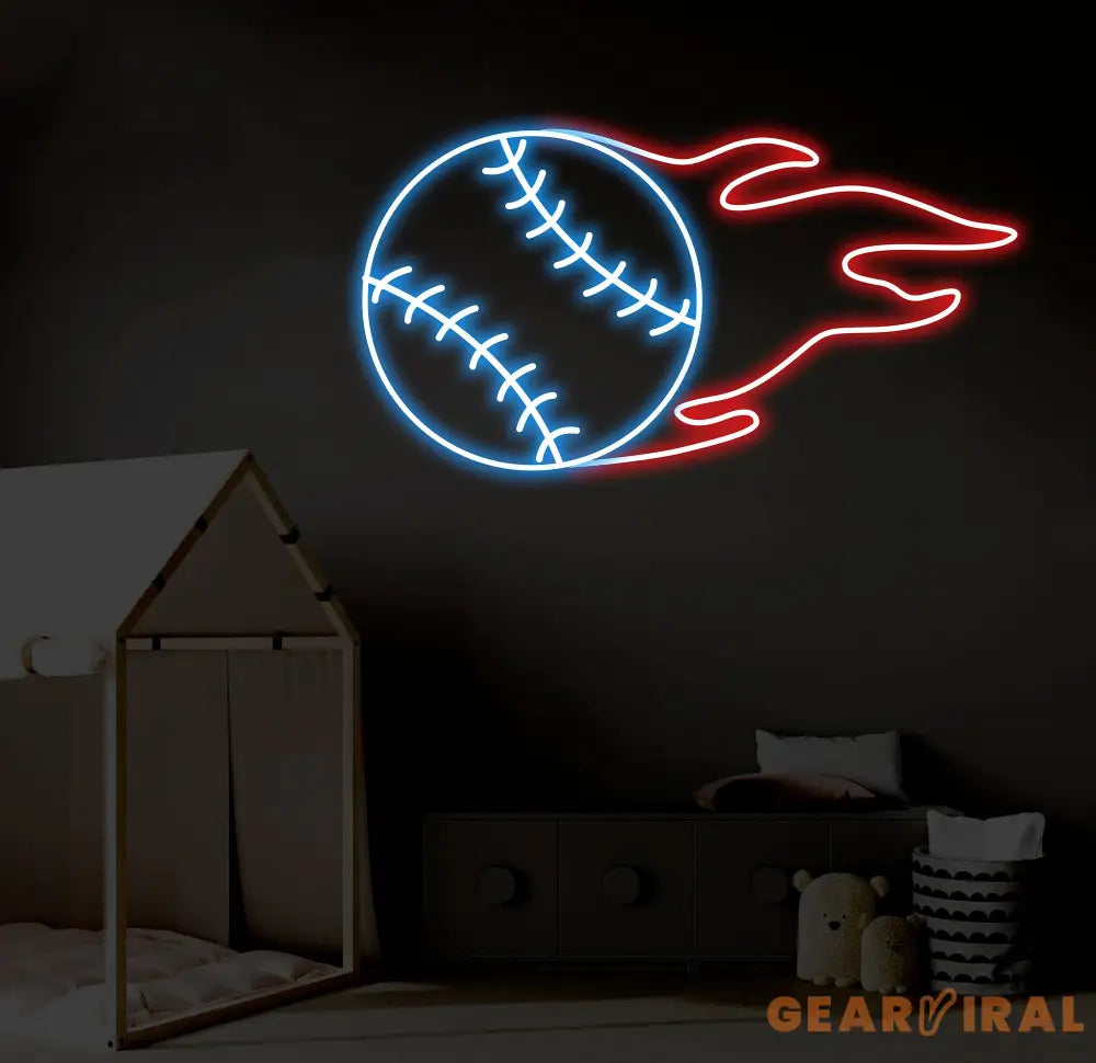 Personalized Name Baseball Fire Neon Sign Kids Room Decor Gift for Baseball Player Coach Gifts For Baseball Lover
