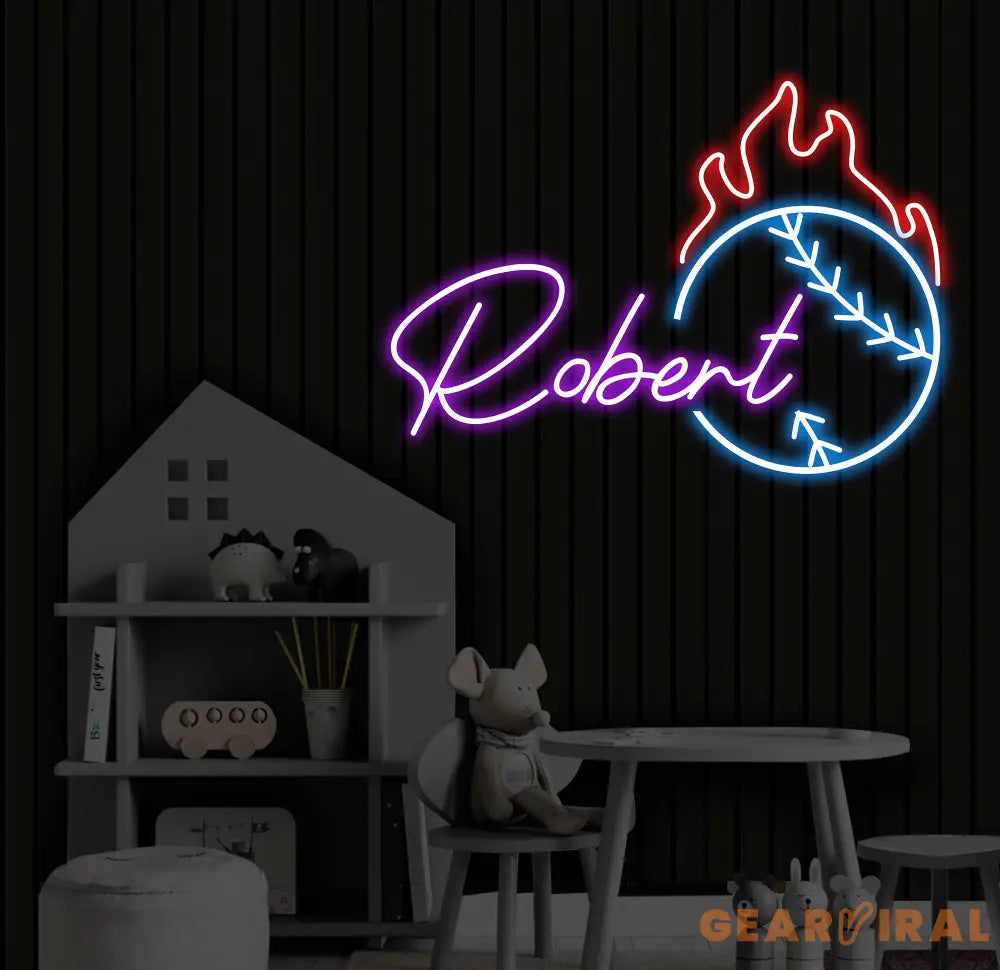 Personalized Name Baseball Fire Neon Sign Kids Room Decor Gift for Baseball Player Coach Gifts For Baseball Lover