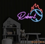 Personalized Name Baseball Fire Neon Sign Kids Room Decor Gift for Baseball Player Coach Gifts For Baseball Lover