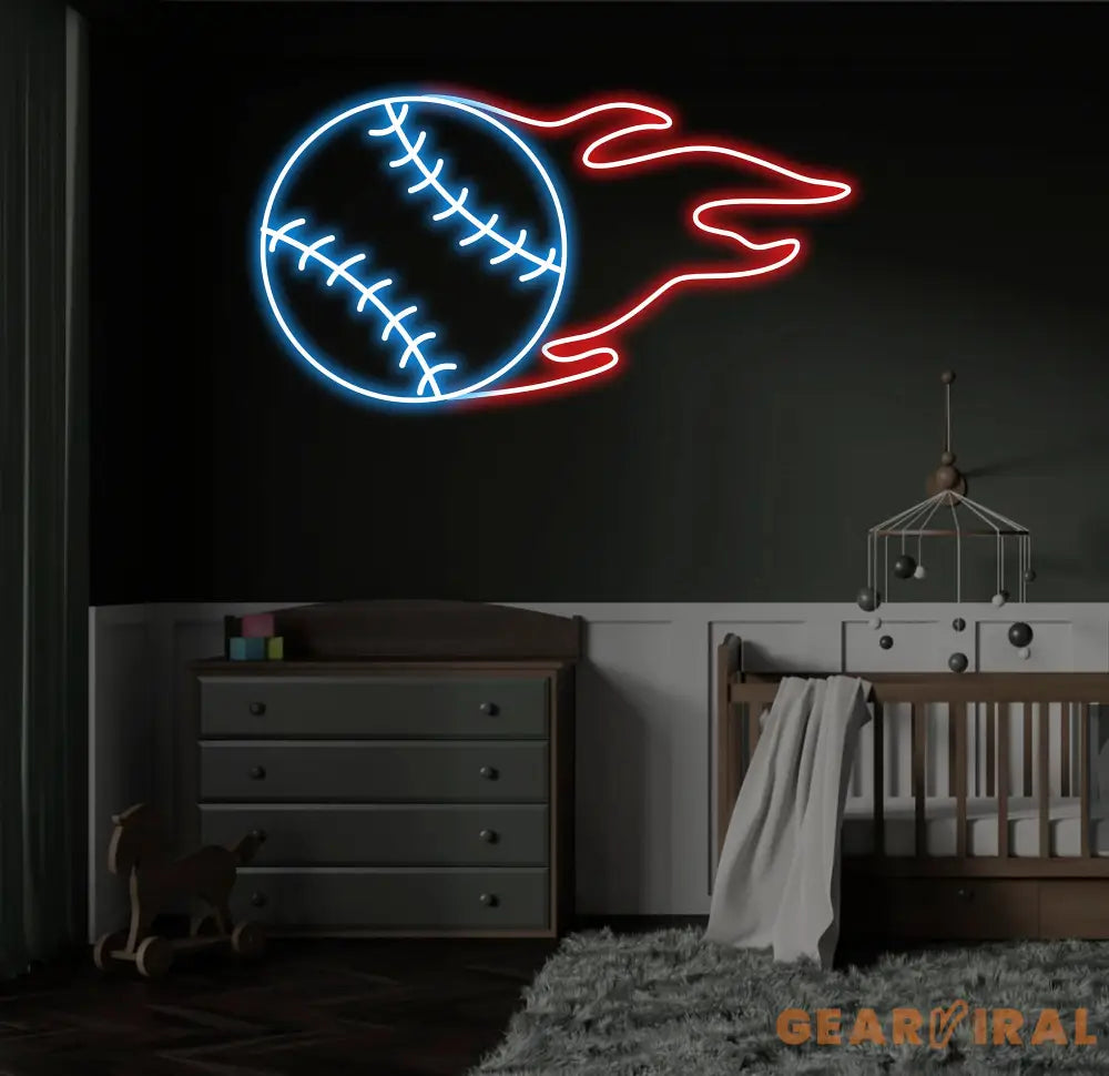 Personalized Name Baseball Fire Neon Sign Kids Room Decor Gift for Baseball Player Coach Gifts For Baseball Lover