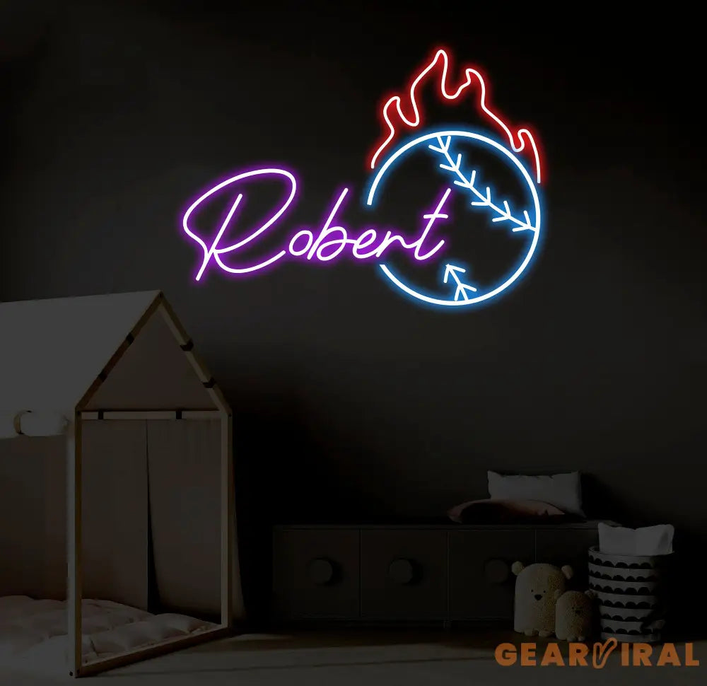 Personalized Name Baseball Fire Neon Sign Kids Room Decor Gift for Baseball Player Coach Gifts For Baseball Lover