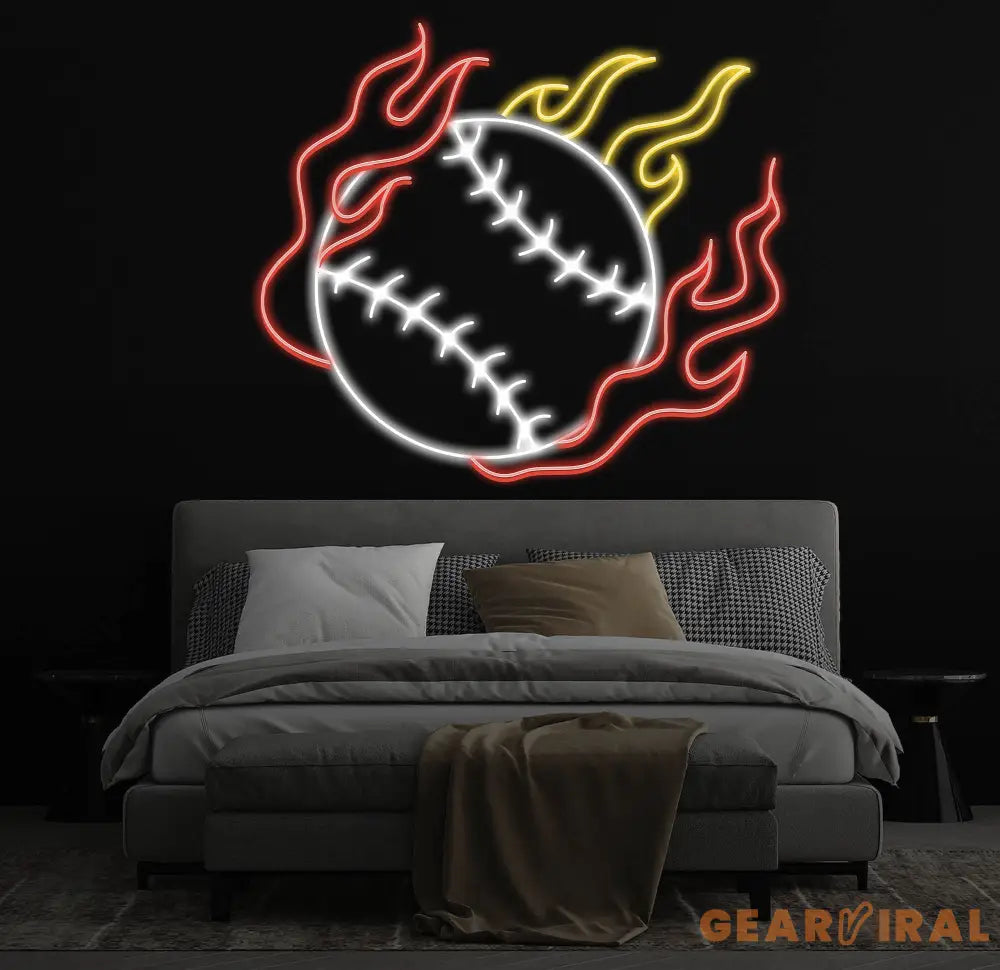 Personalized Name Baseball Fire Neon Sign Kids Room Decor Gift for Baseball Player Coach Gifts For Baseball Lover