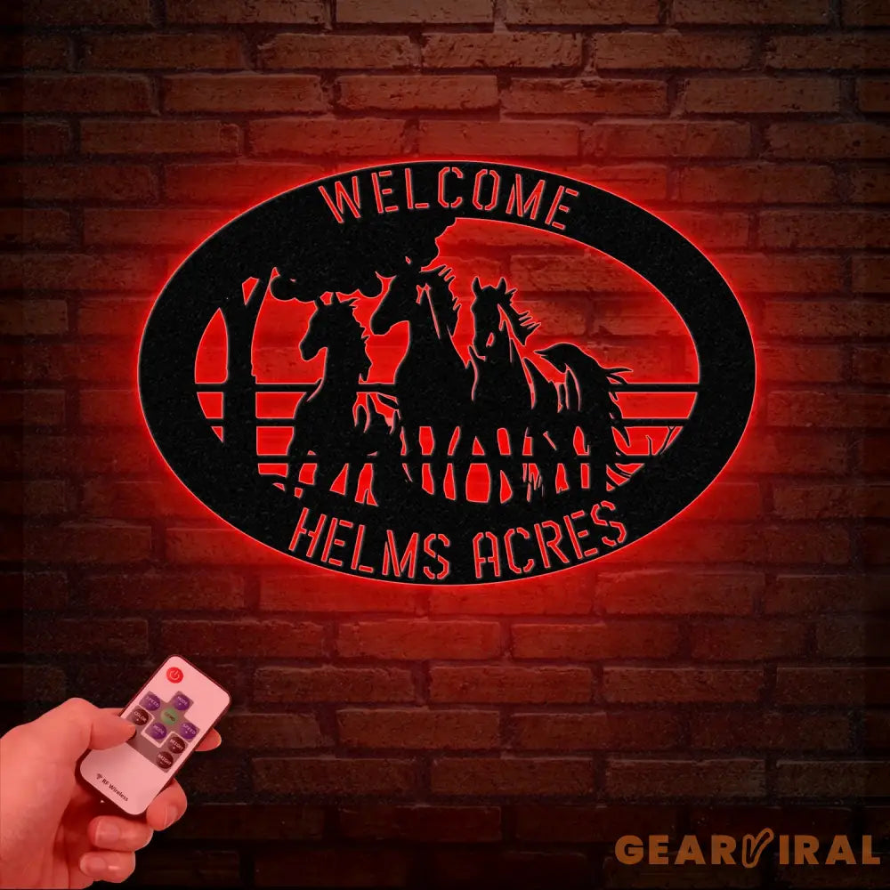 Personalized Outdoor Metal Horse Farm Sign with LED Lights - Custom Name Sign - Welcome Farm Animals Decor - Gift for