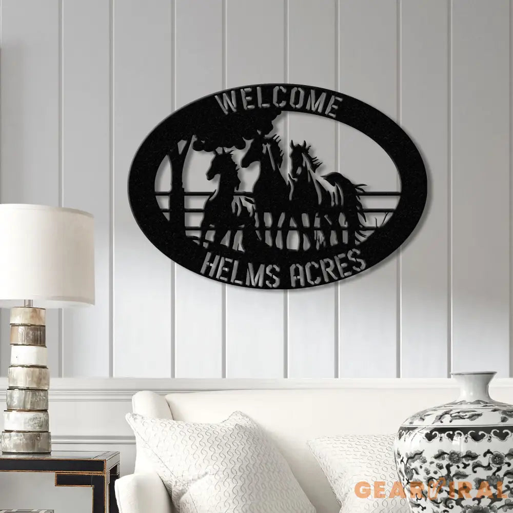 Personalized Outdoor Metal Horse Farm Sign with LED Lights - Custom Name Sign - Welcome Farm Animals Decor - Gift for