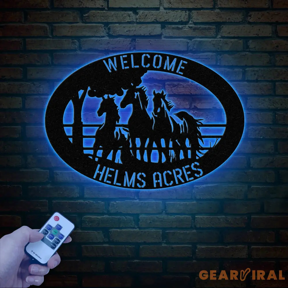Personalized Outdoor Metal Horse Farm Sign with LED Lights - Custom Name Sign - Welcome Farm Animals Decor - Gift for