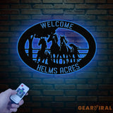 Personalized Outdoor Metal Horse Farm Sign with LED Lights - Custom Name Sign - Welcome Farm Animals Decor - Gift for
