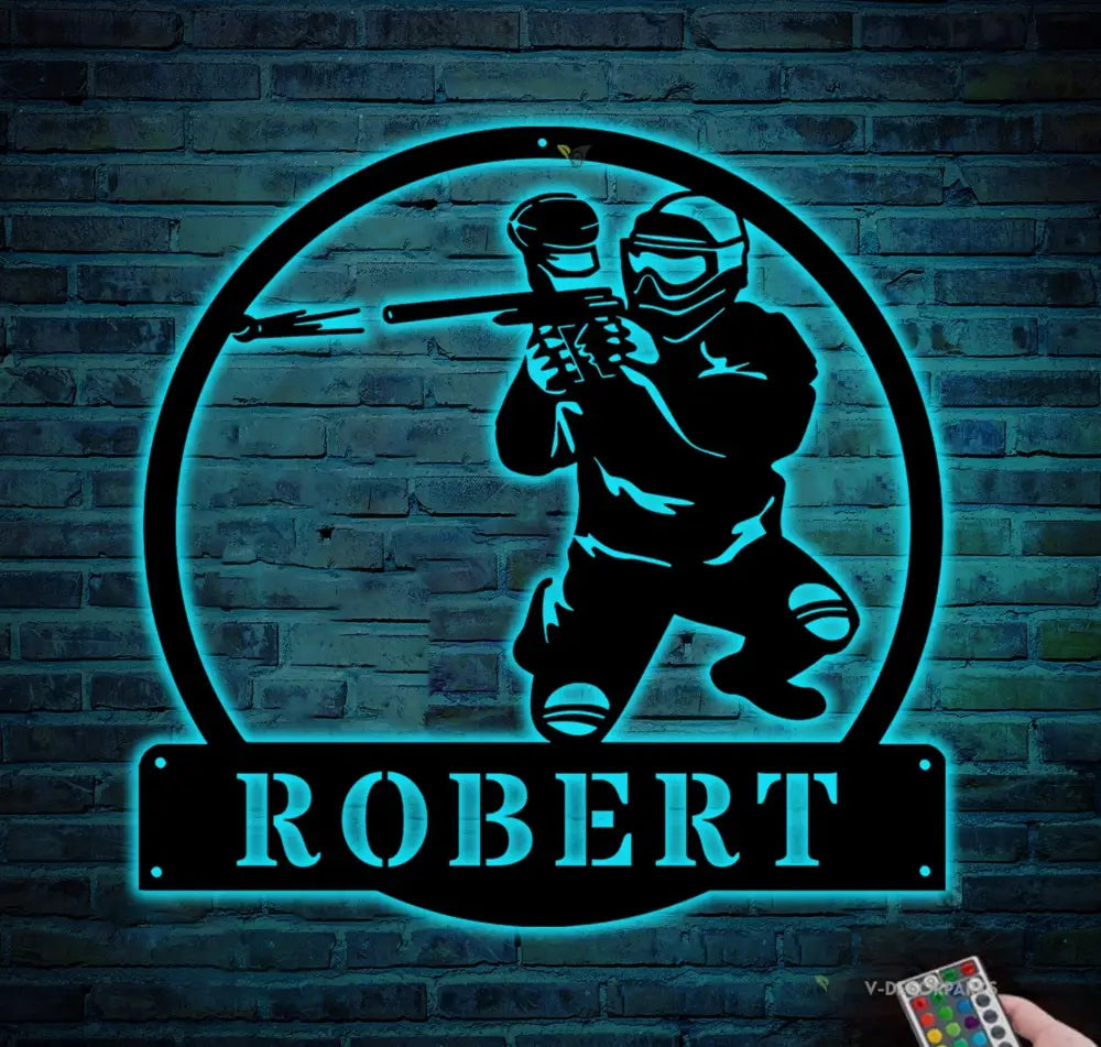 Personalized Paintball Metal Sign with LED Lights - Custom Paintball Monogram Metal Wall Art - Hobbies Gift - Birthday