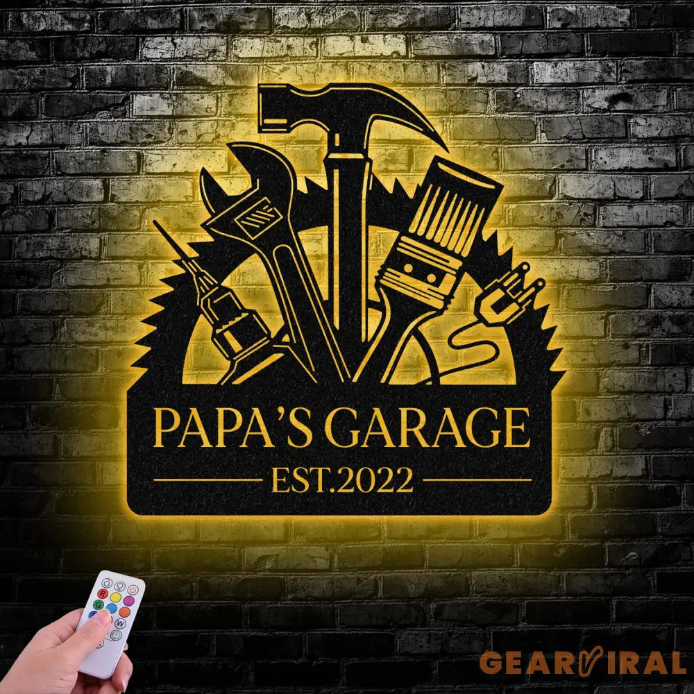 Personalized Papas Garage Metal Sign With Lights Gift for Grandpa Gift for Dad- Gearviral - Gearviral