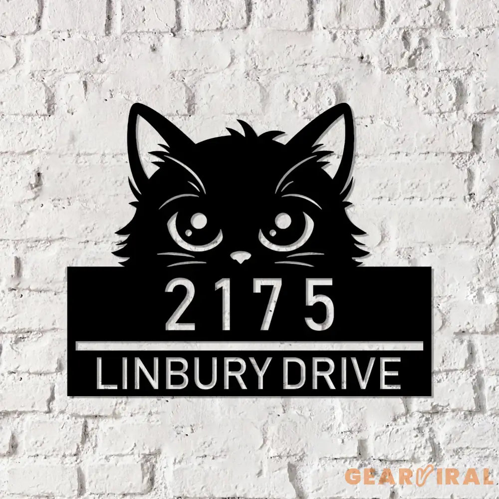 Personalized Peeking Cat Metal Address Sign House number Hanging Address Sign 2 - Gearviral