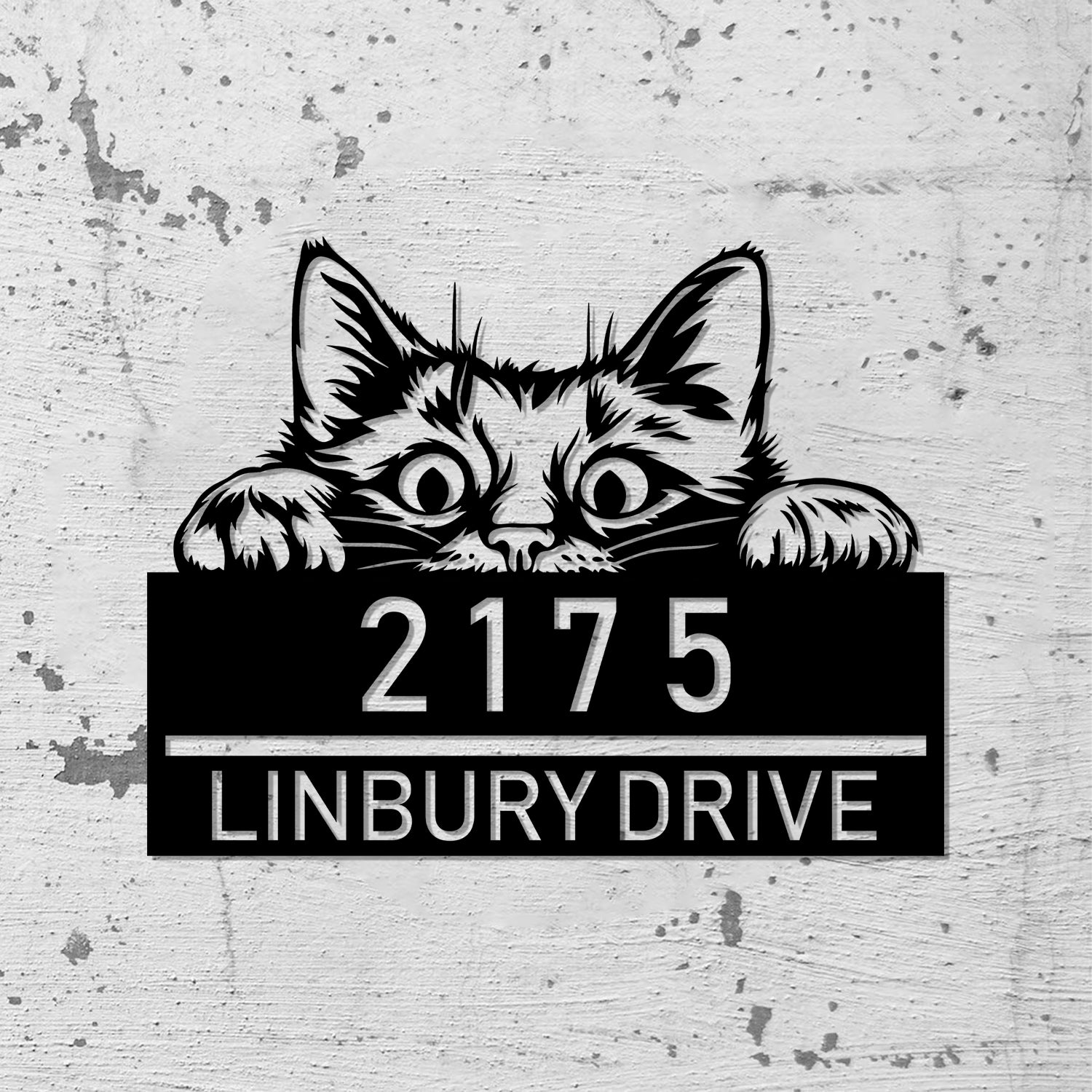 Personalized Peeking Cat Metal Address Sign, House number Hanging Address Sign - Gearviral