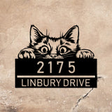 Personalized Peeking Cat Metal Address Sign, House number Hanging Address Sign - Gearviral
