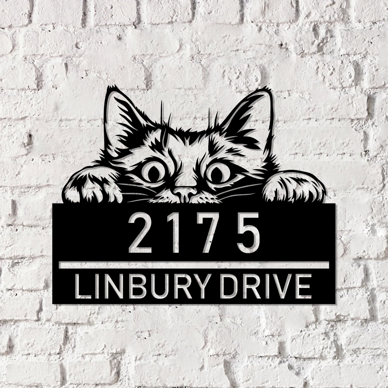 Personalized Peeking Cat Metal Address Sign, House number Hanging Address Sign - Gearviral