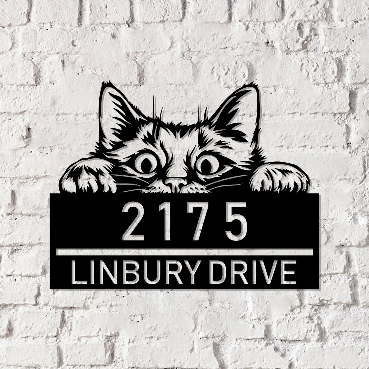 Personalized Peeking Cat Metal Address Sign, House number Hanging Address Sign - Gearviral
