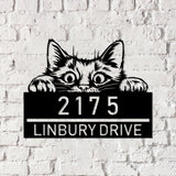 Personalized Peeking Cat Metal Address Sign, House number Hanging Address Sign - Gearviral