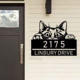 Personalized Peeking Cat Metal Address Sign, House number Hanging Address Sign - Gearviral