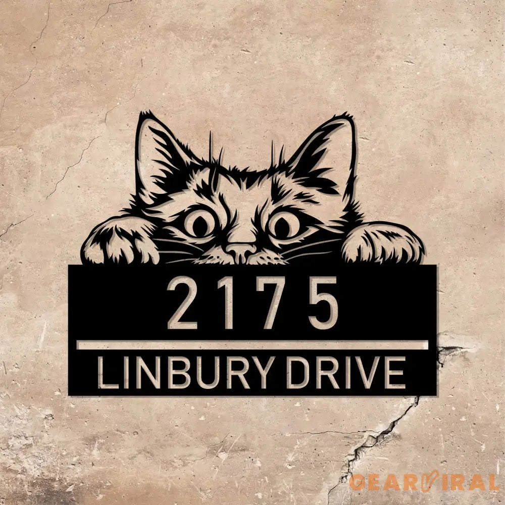 Personalized Peeking Cat Metal Address Sign House number Hanging Address Sign - Gearviral