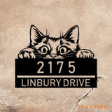 Personalized Peeking Cat Metal Address Sign House number Hanging Address Sign - Gearviral