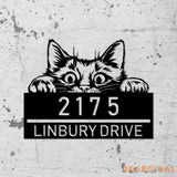 Personalized Peeking Cat Metal Address Sign House number Hanging Address Sign - Gearviral