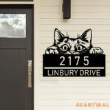 Personalized Peeking Cat Metal Address Sign House number Hanging Address Sign - Gearviral