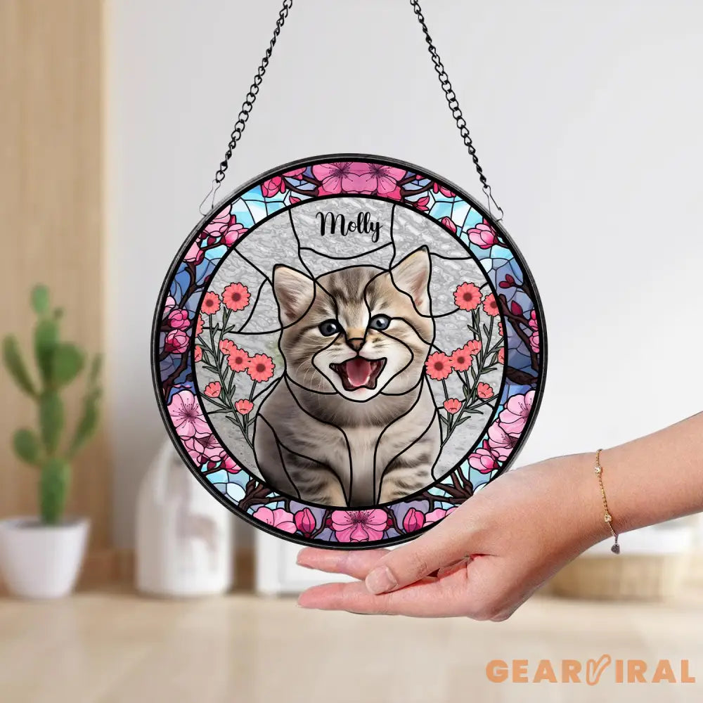 Personalized Pet Portrait Stained Glass Suncatcher Custom Cat Portrait from Photo Cat Art Suncatcher Pet Memorial Gift