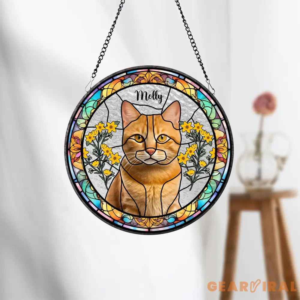 Personalized Pet Portrait Stained Glass Suncatcher Custom Cat Portrait from Photo Cat Art Suncatcher Pet Memorial Gift