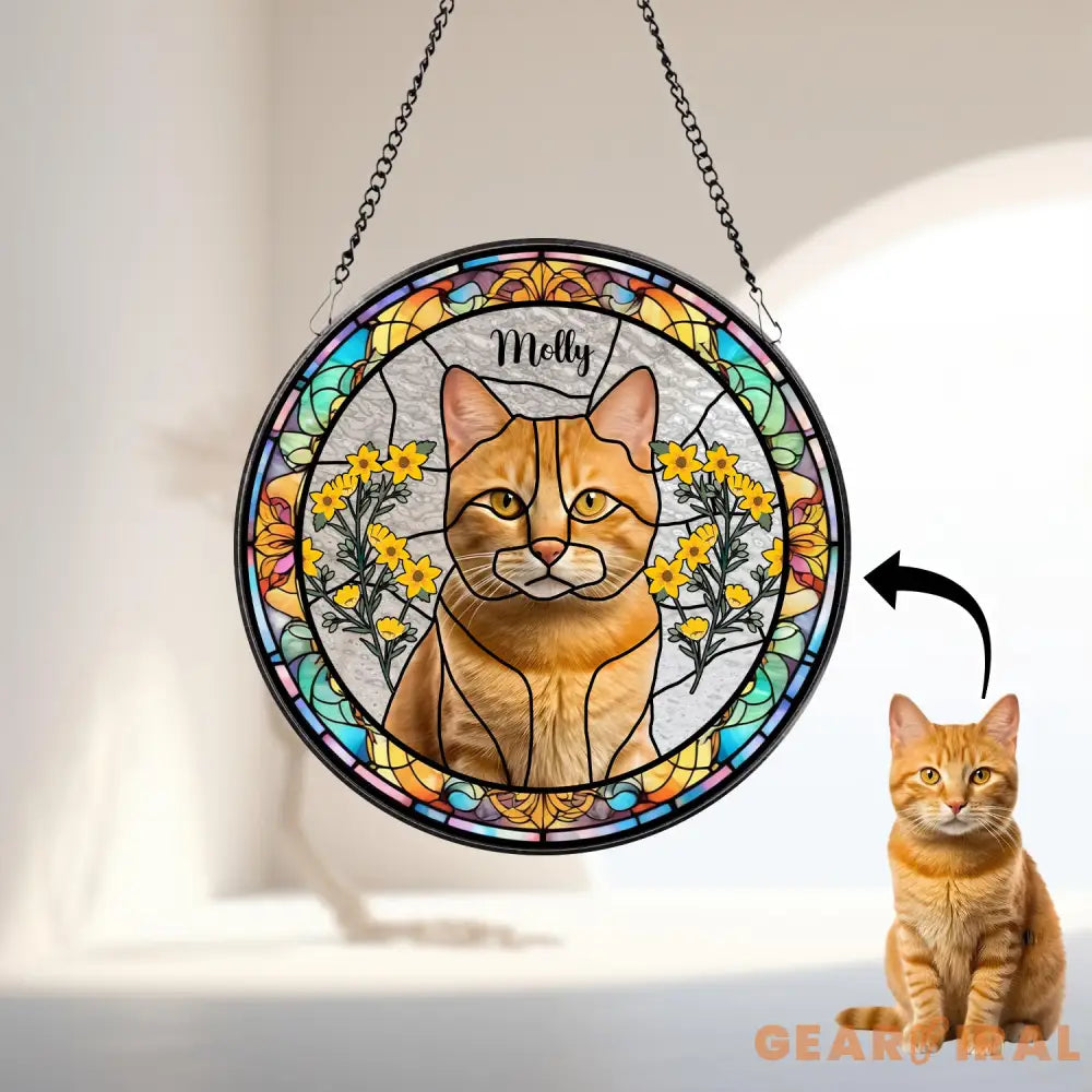 Personalized Pet Portrait Stained Glass Suncatcher Custom Cat Portrait from Photo Cat Art Suncatcher Pet Memorial Gift