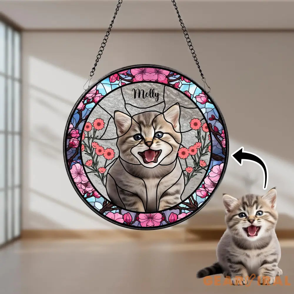 Personalized Pet Portrait Stained Glass Suncatcher Custom Cat Portrait from Photo Cat Art Suncatcher Pet Memorial Gift