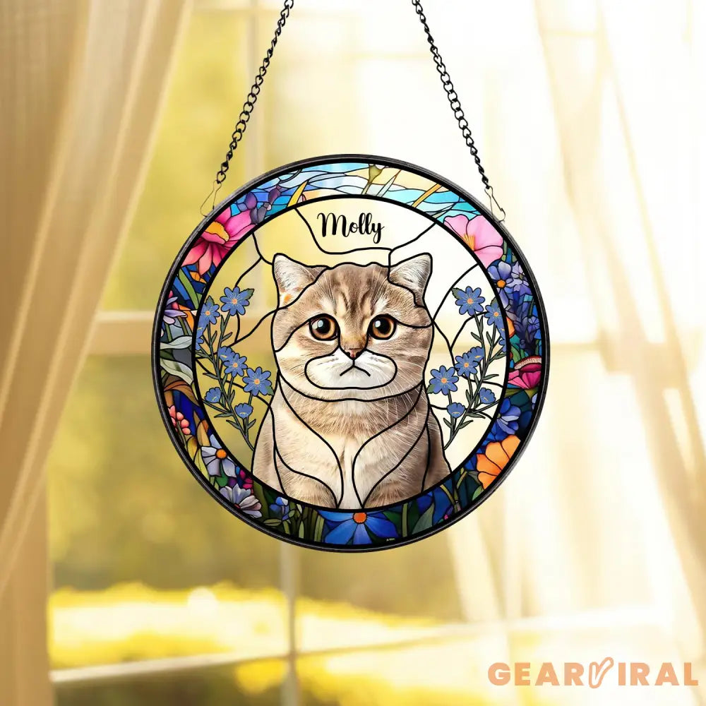 Personalized Pet Portrait Stained Glass Suncatcher Custom Cat Portrait from Photo Cat Art Suncatcher Pet Memorial Gift