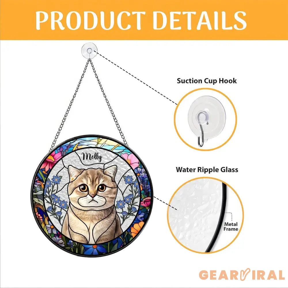 Personalized Pet Portrait Stained Glass Suncatcher Custom Cat Portrait from Photo Cat Art Suncatcher Pet Memorial Gift