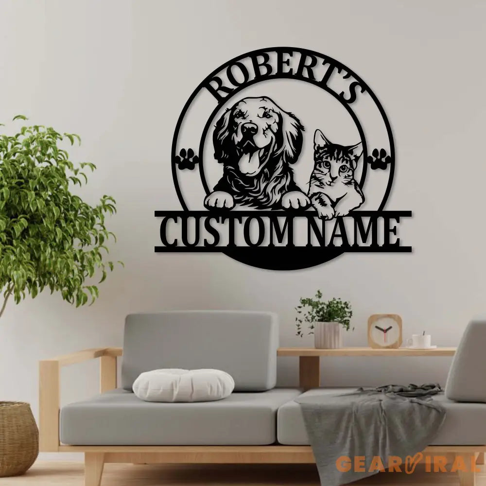 Personalized Pet Shop Sign Custom Logo Name Plaque Metal Wall Art Decor Door Wall Hanging - Cat & Dog - Welcome to Our