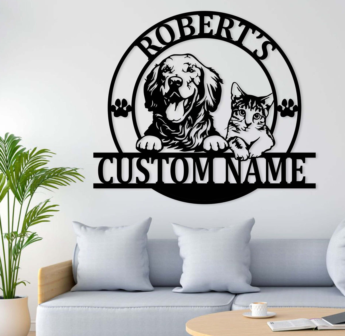 Personalized Pet Shop Sign Custom Logo Name Plaque Metal Wall Art Decor Door Wall Hanging - Cat & Dog - Welcome to Our Pet Shop - Business Sign | GearViral