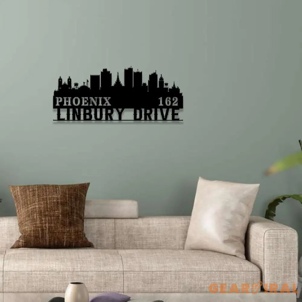 Personalized Phoenix city skyline Metal Address Sign Hanging Address Plaque house number Yard Outdoor Sign Garden Stake