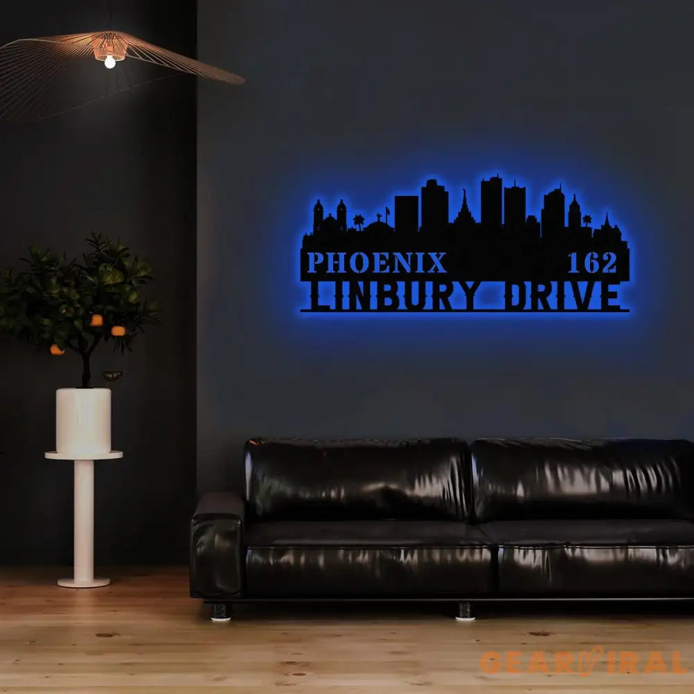 Personalized Phoenix city skyline Metal Address Sign Hanging Address Plaque house number Yard Outdoor Sign Garden Stake