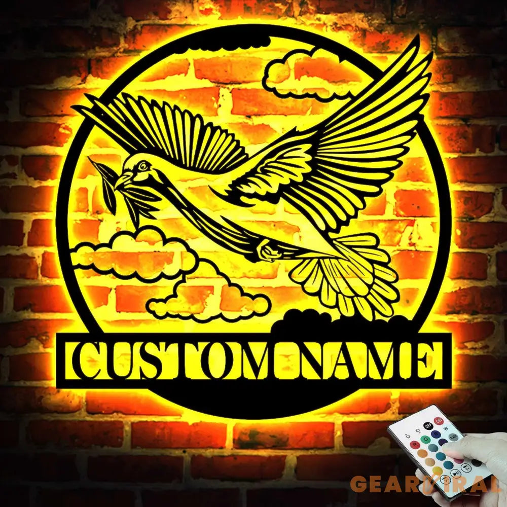 Personalized Pigeon Peace Bird Metal Wall Art LED Light - Custom Dove Pet Homing Bird Name Sign - Pigeon for Home Decor
