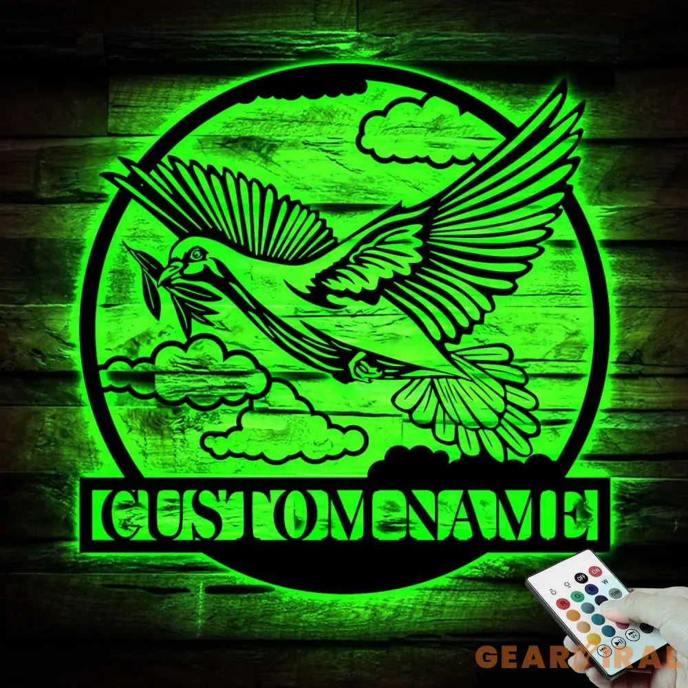 Personalized Pigeon Peace Bird Metal Wall Art LED Light - Custom Dove Pet Homing Bird Name Sign - Pigeon for Home Decor