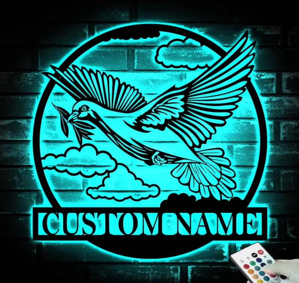 Personalized Pigeon Peace Bird Metal Wall Art LED Light - Custom Dove Pet Homing Bird Name Sign - Pigeon for Home Decor