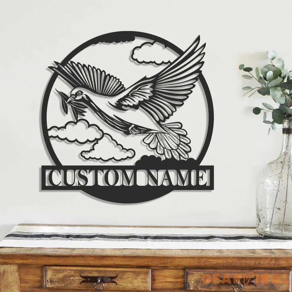 Personalized Pigeon Peace Bird Metal Wall Art LED Light - Custom Dove Pet Homing Bird Name Sign - Pigeon for Home Decor