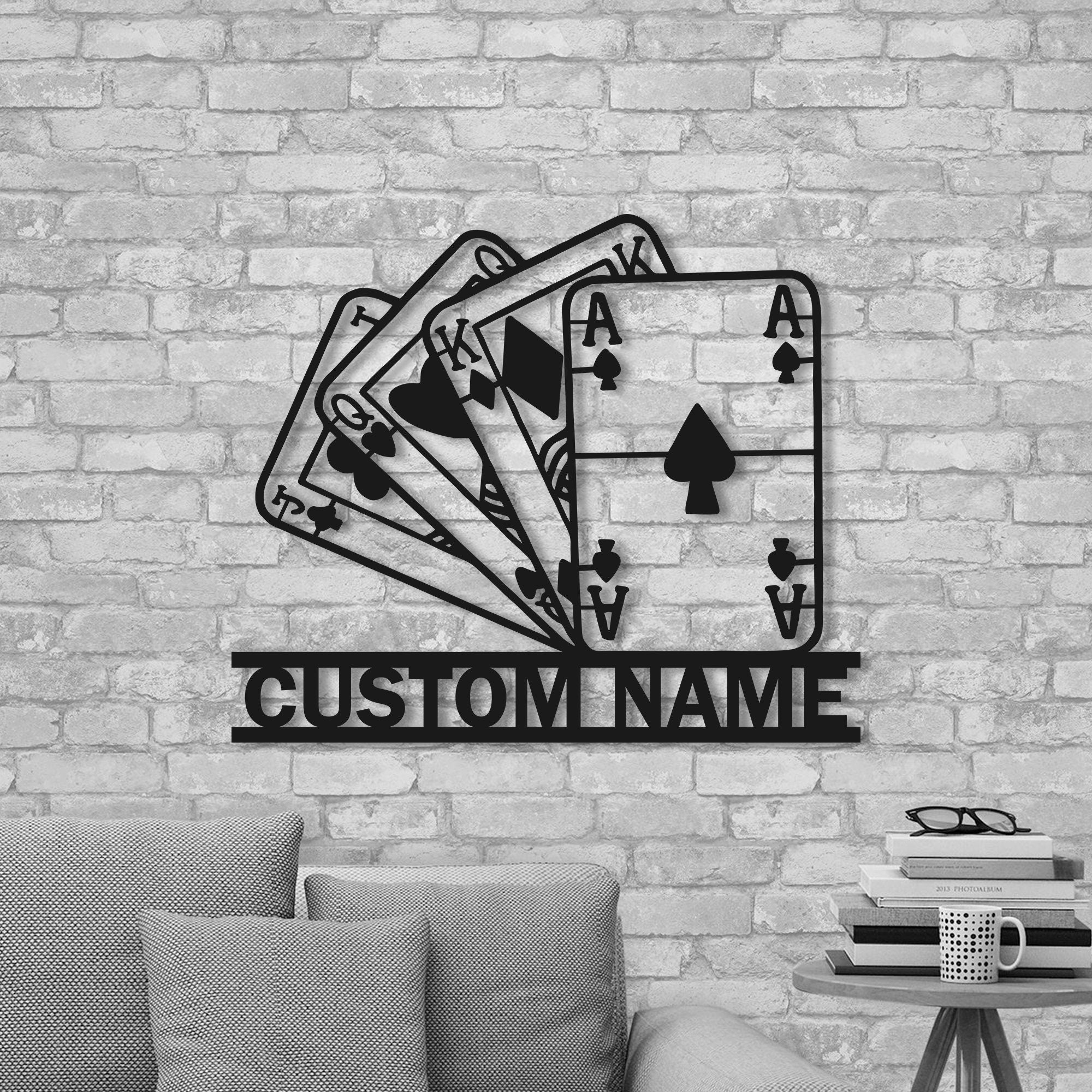 Personalized Poker Metal Wall Art With Lights - Gift For Poker Lover - Poker Game Room Decor - Gamer Gift Custom Monogram Sign Royal Flush Sign | GearViral