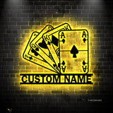 Personalized Poker Metal Wall Art With Lights - Gift For Poker Lover - Poker Game Room Decor - Gamer Gift Custom Monogram Sign Royal Flush Sign | GearViral