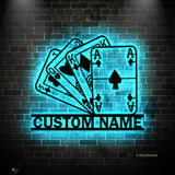 Personalized Poker Metal Wall Art With Lights - Gift For Poker Lover - Poker Game Room Decor - Gamer Gift Custom Monogram Sign Royal Flush Sign | GearViral
