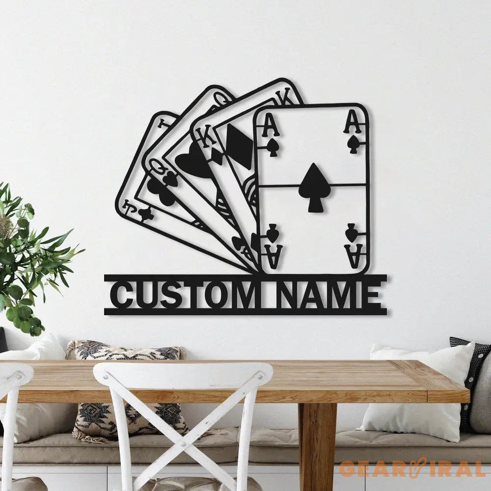 Personalized Poker Metal Wall Art With Lights - Gift For Poker Lover - Poker Game Room Decor - Gamer Gift Custom